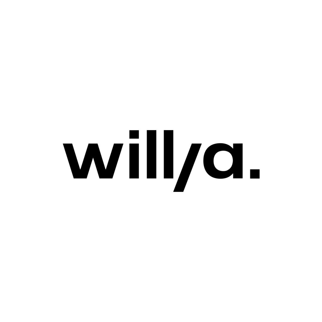 Schwarzes willya Logo auf weißem Hintergrund
