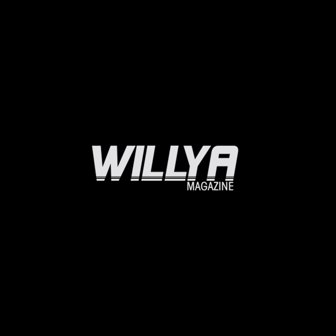 Altes weißes willya Logo auf schwarzem Hintergrund