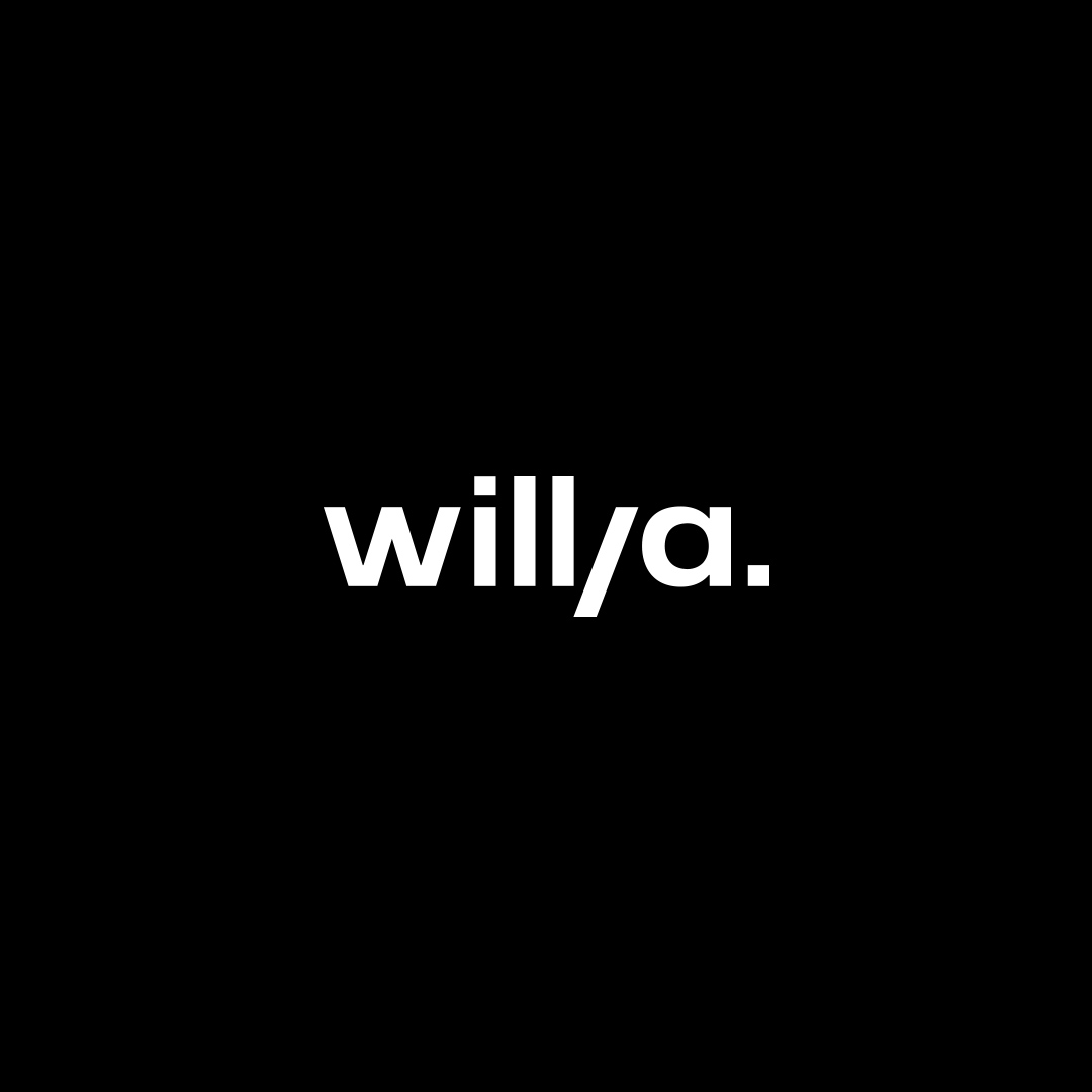 Weißes willya Logo auf schwarzem Hintergrund